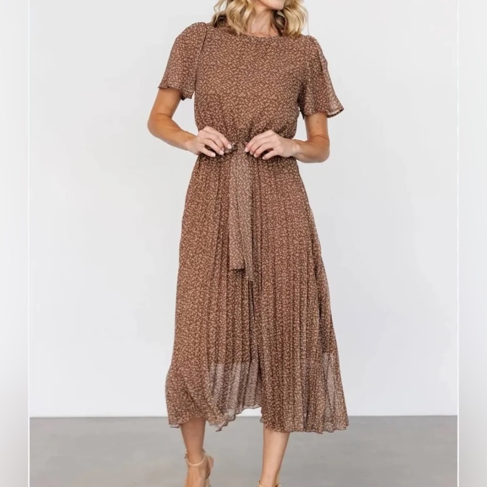 Baltic Born Brown Floral Pleated Midi Dress Size M